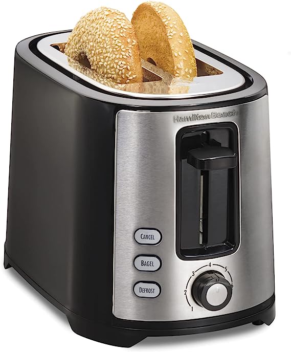 Hamilton Beach 2 Slice Extra Wide Slot Toaster with Bagel & Defrost Settings Shade Selector Toast Boost Auto Shutoff Black & Stainless Steel
